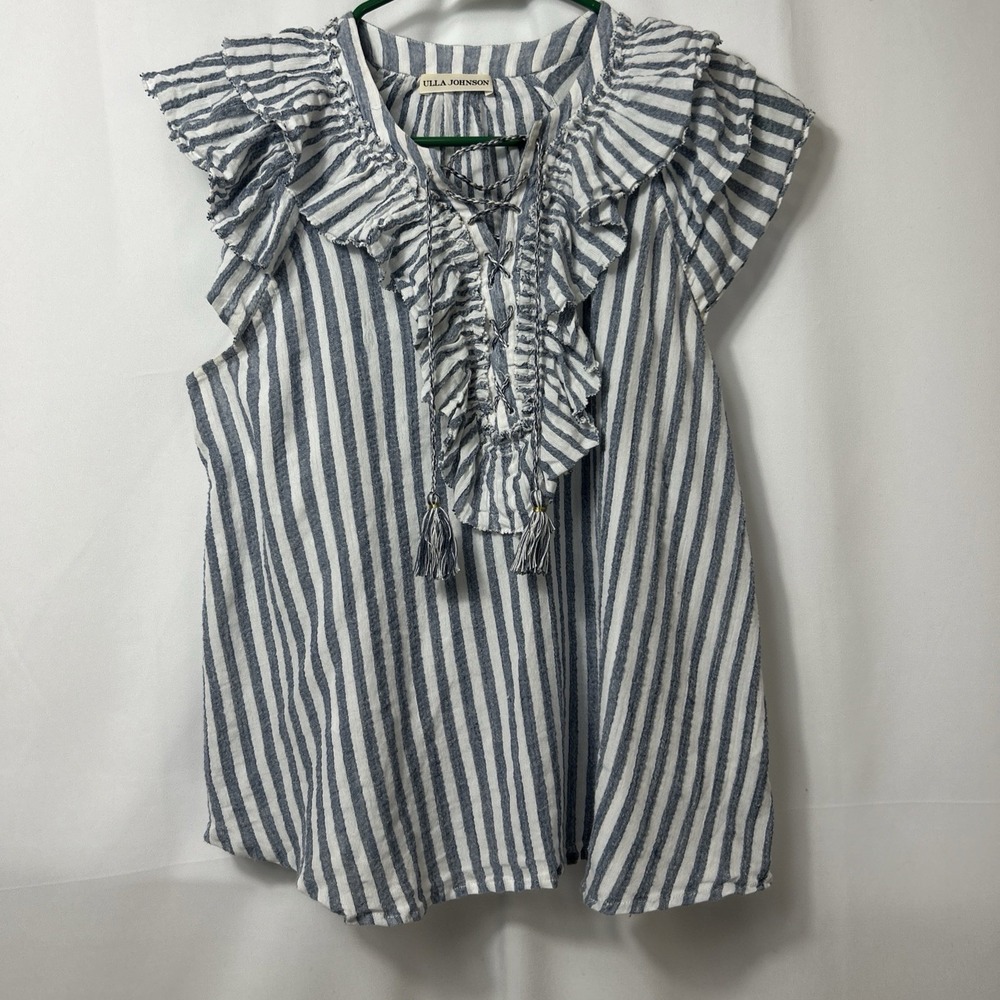 Ulla Johnson Eugenie Top 4 S Women's Casual Striped Ruffle Boho Blouse
